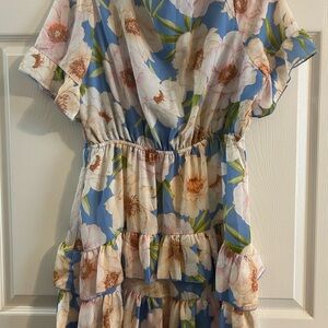 Forever 21 Blue Cream Ruffled Tiered Sundress